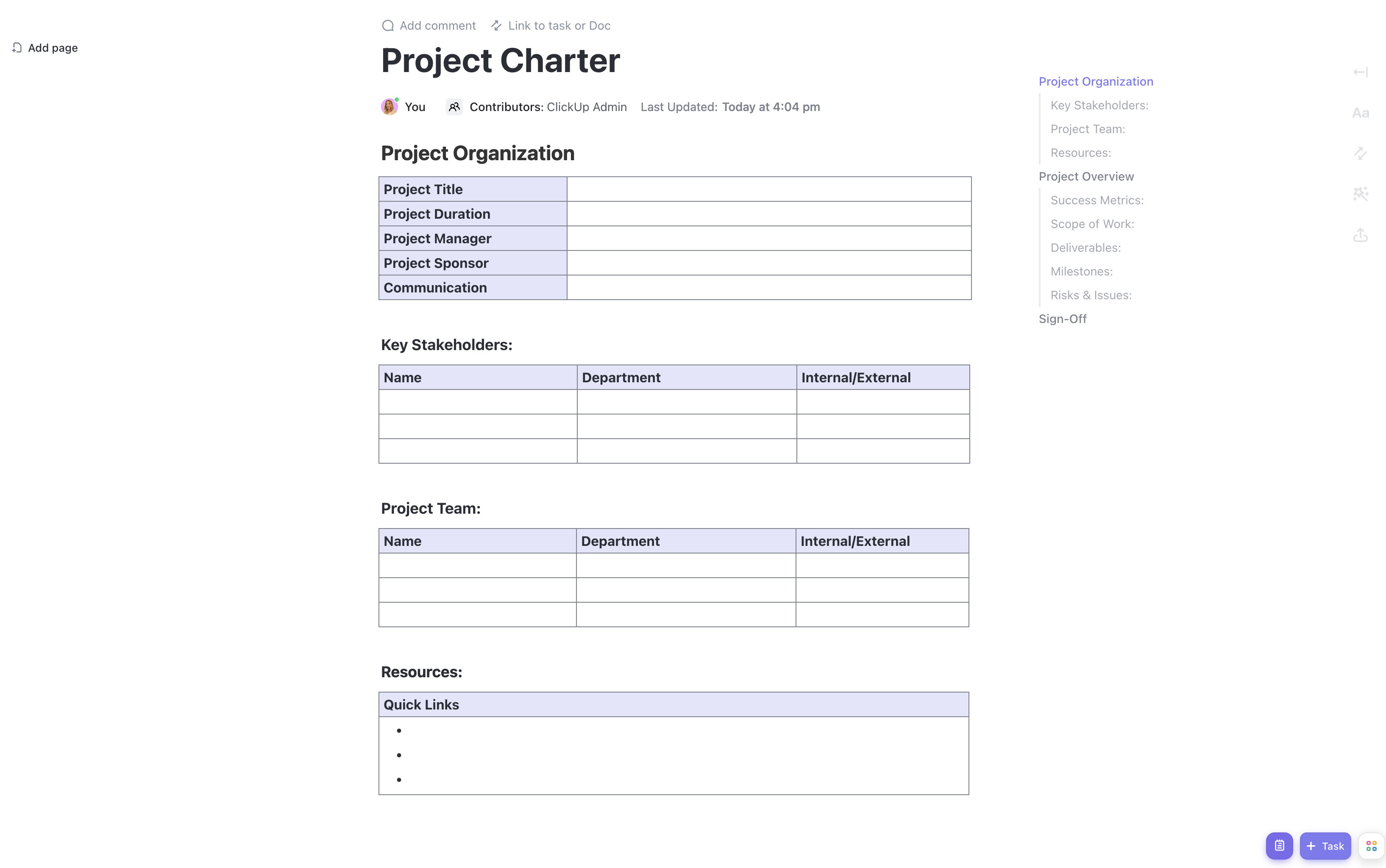 ClickUp Career Fair Project Charter Template